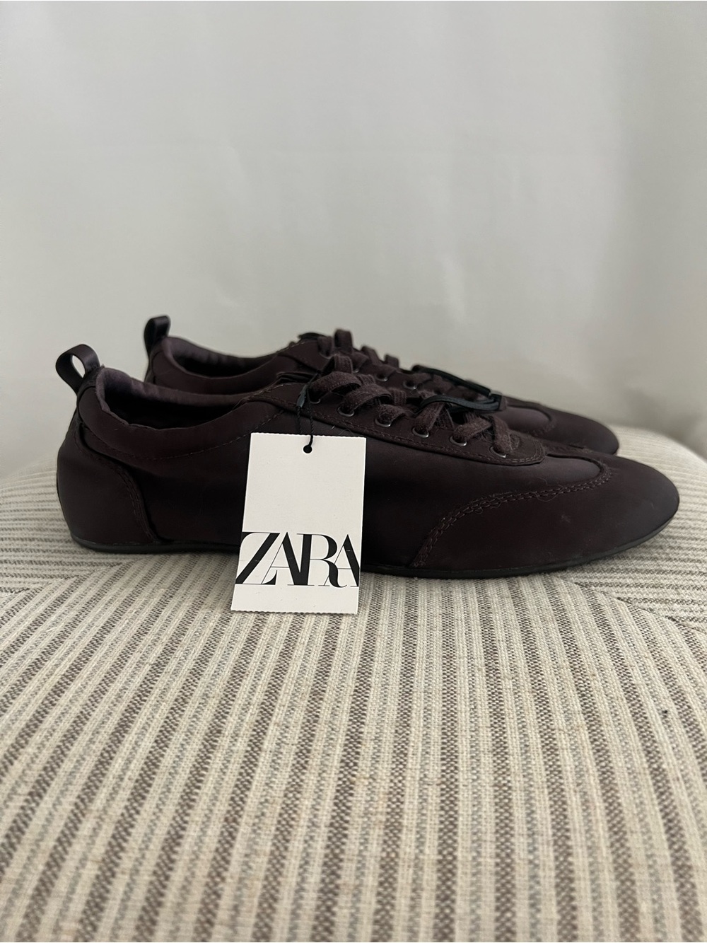 NWT ZARA Derby Satin Effect Lace up Sneakers Brown 9 40 - Picture 2 of 9